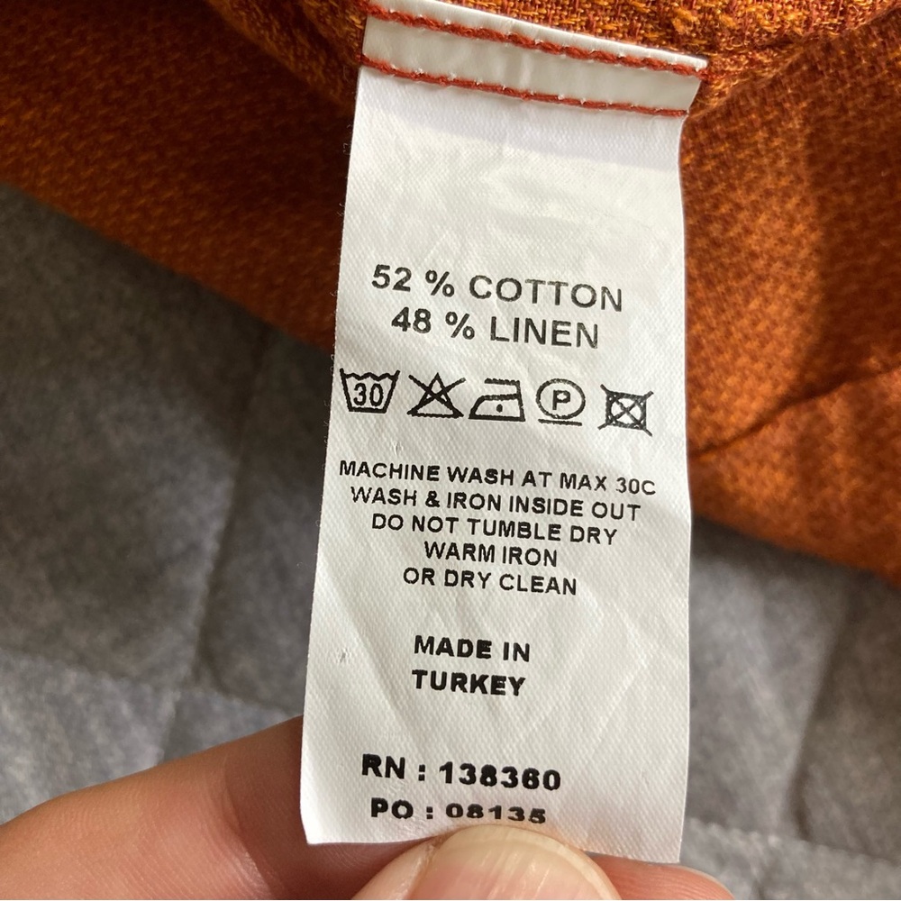32 Bar Blues Long Sleeve Button Up Shirt Mens XL Orange Cotton Linen Blend - Picture 10 of 11